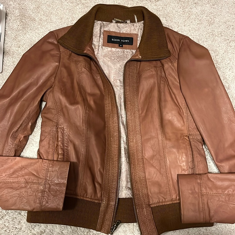 Black Rivet 100% Leather Vintage Style Jacket